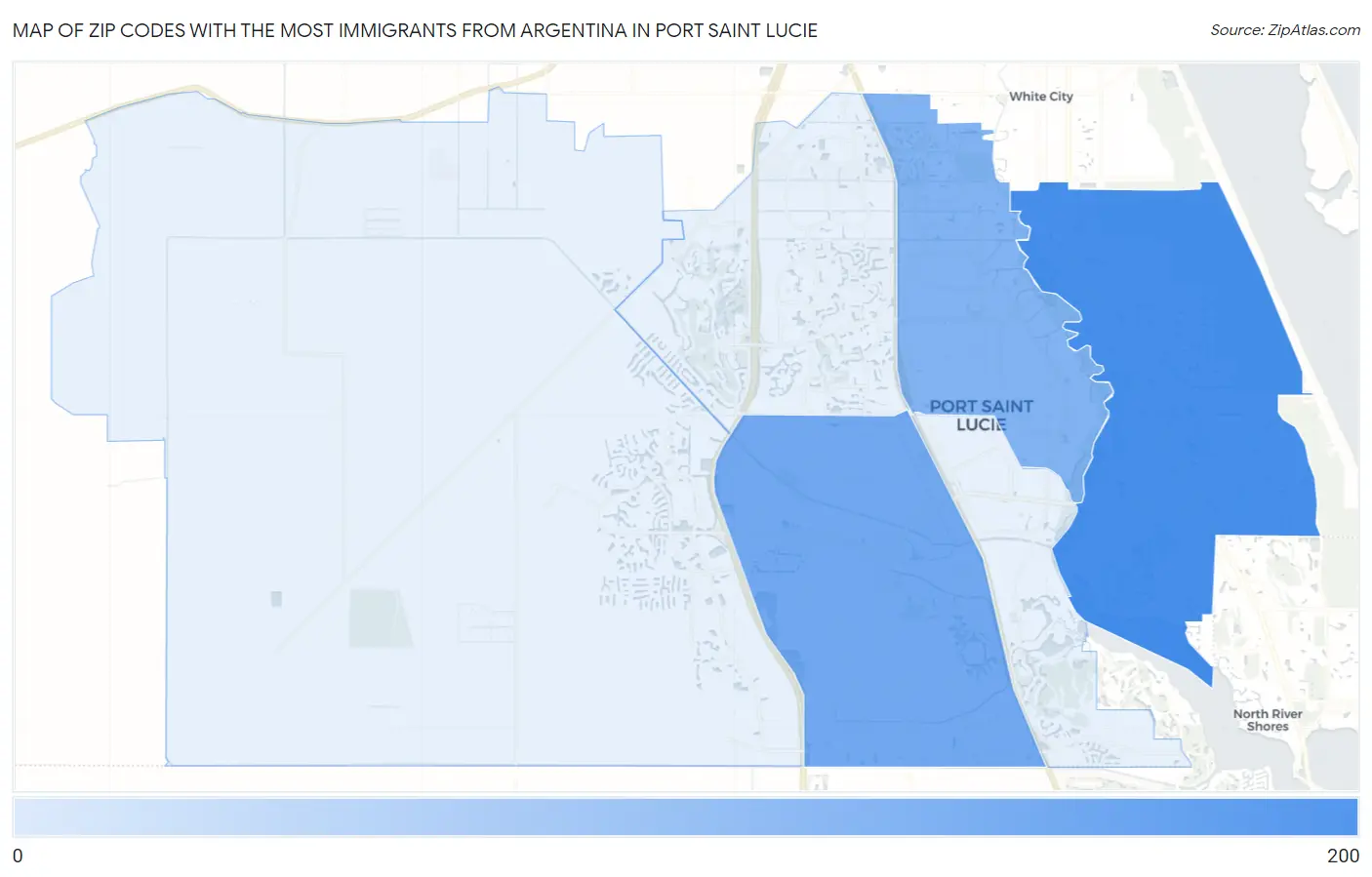 Zip Codes with the Most Immigrants from Argentina in Port Saint Lucie Map