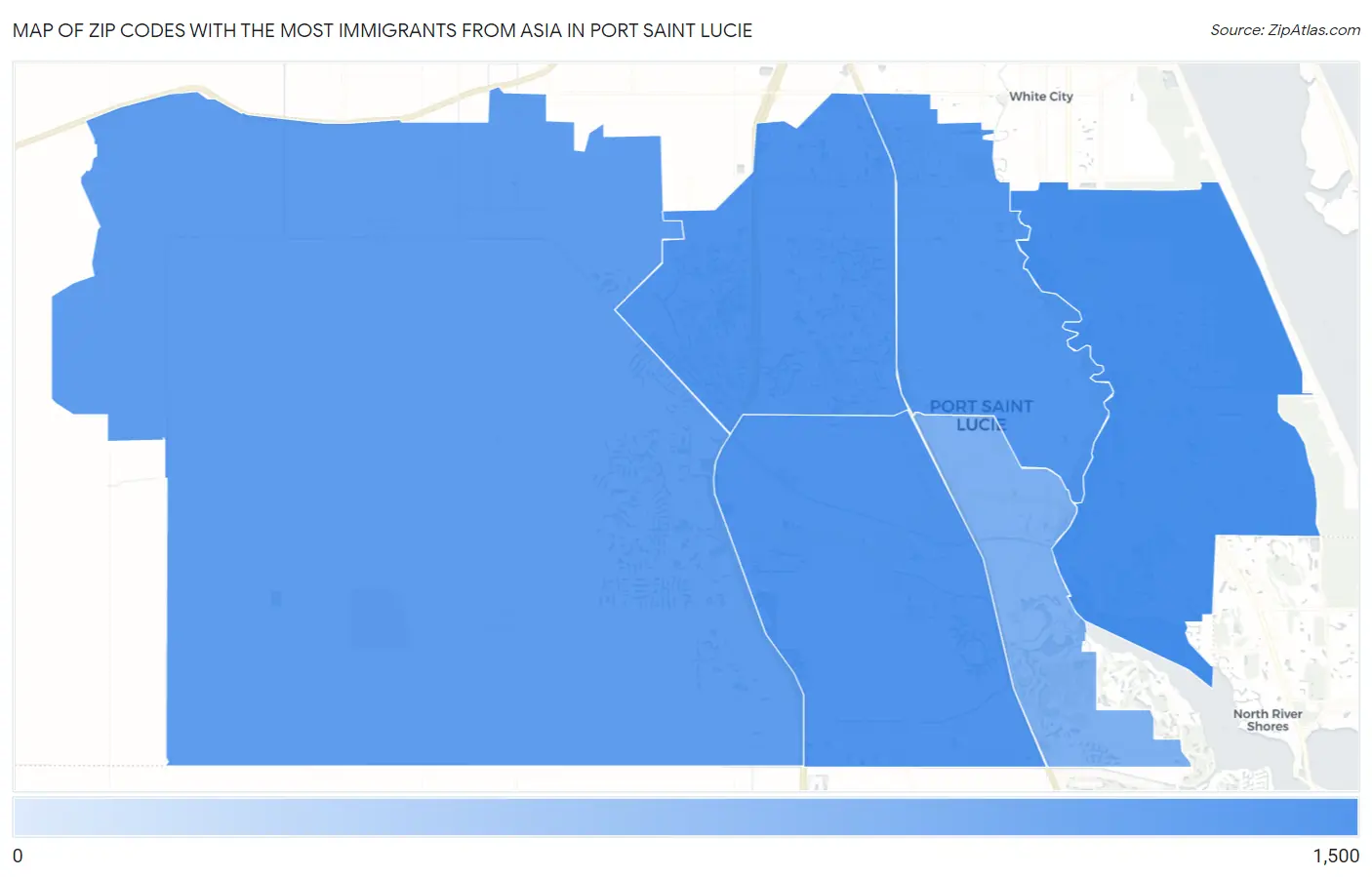 Zip Codes with the Most Immigrants from Asia in Port Saint Lucie Map