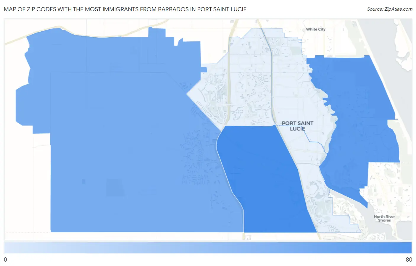 Zip Codes with the Most Immigrants from Barbados in Port Saint Lucie Map