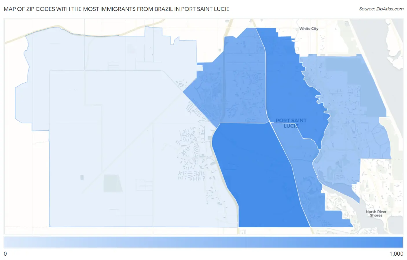 Zip Codes with the Most Immigrants from Brazil in Port Saint Lucie Map
