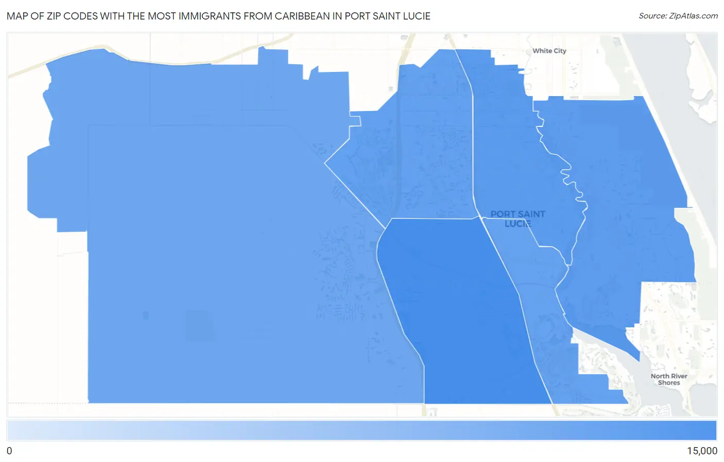 Zip Codes with the Most Immigrants from Caribbean in Port Saint Lucie Map