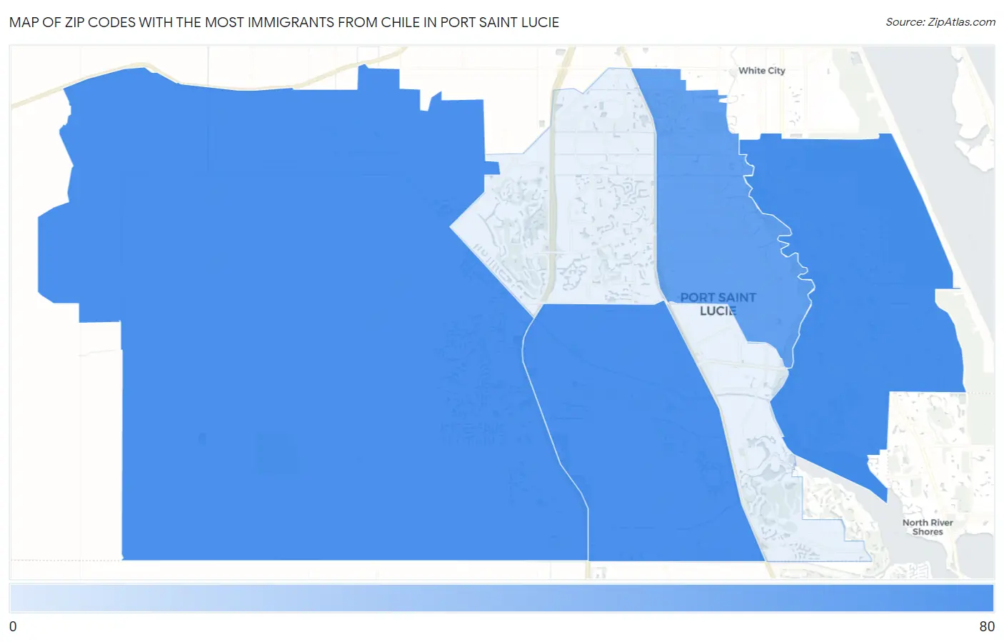 Zip Codes with the Most Immigrants from Chile in Port Saint Lucie Map