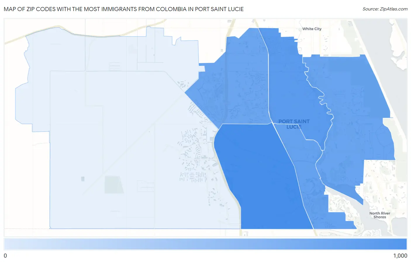 Zip Codes with the Most Immigrants from Colombia in Port Saint Lucie Map