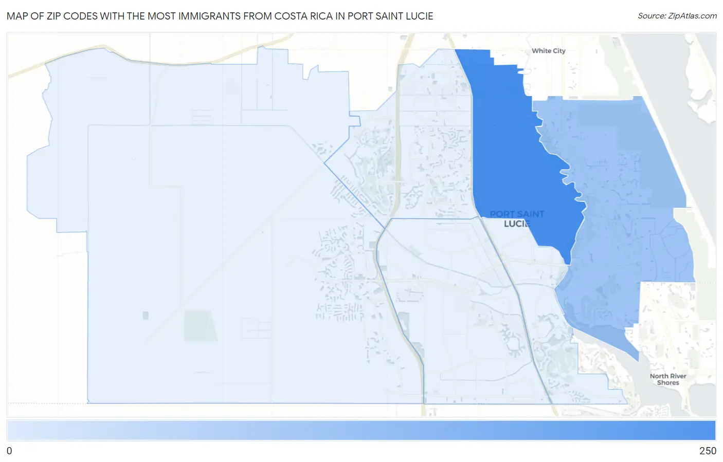 Zip Codes with the Most Immigrants from Costa Rica in Port Saint Lucie Map