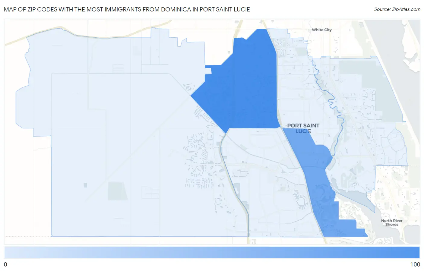 Zip Codes with the Most Immigrants from Dominica in Port Saint Lucie Map