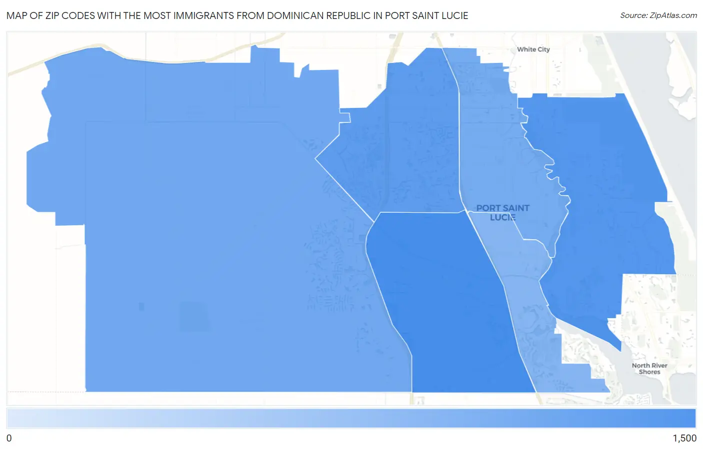 Zip Codes with the Most Immigrants from Dominican Republic in Port Saint Lucie Map
