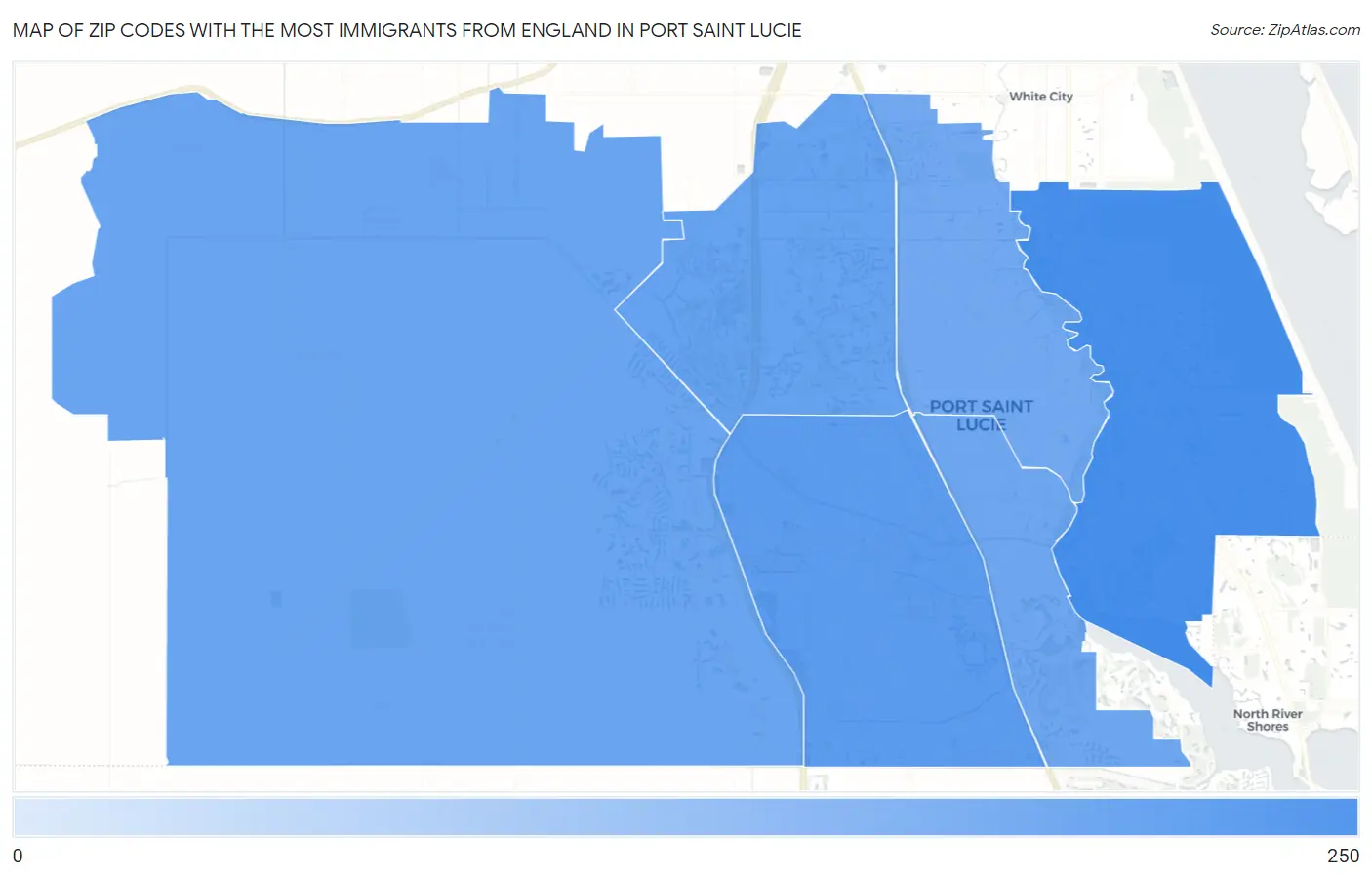 Zip Codes with the Most Immigrants from England in Port Saint Lucie Map