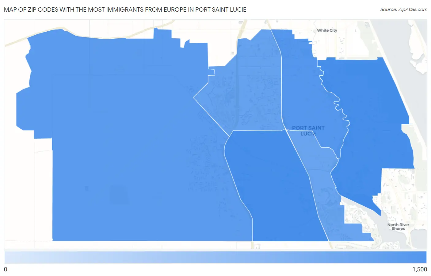 Zip Codes with the Most Immigrants from Europe in Port Saint Lucie Map