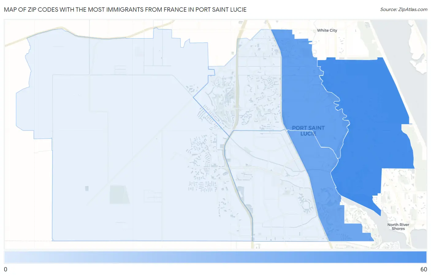 Zip Codes with the Most Immigrants from France in Port Saint Lucie Map