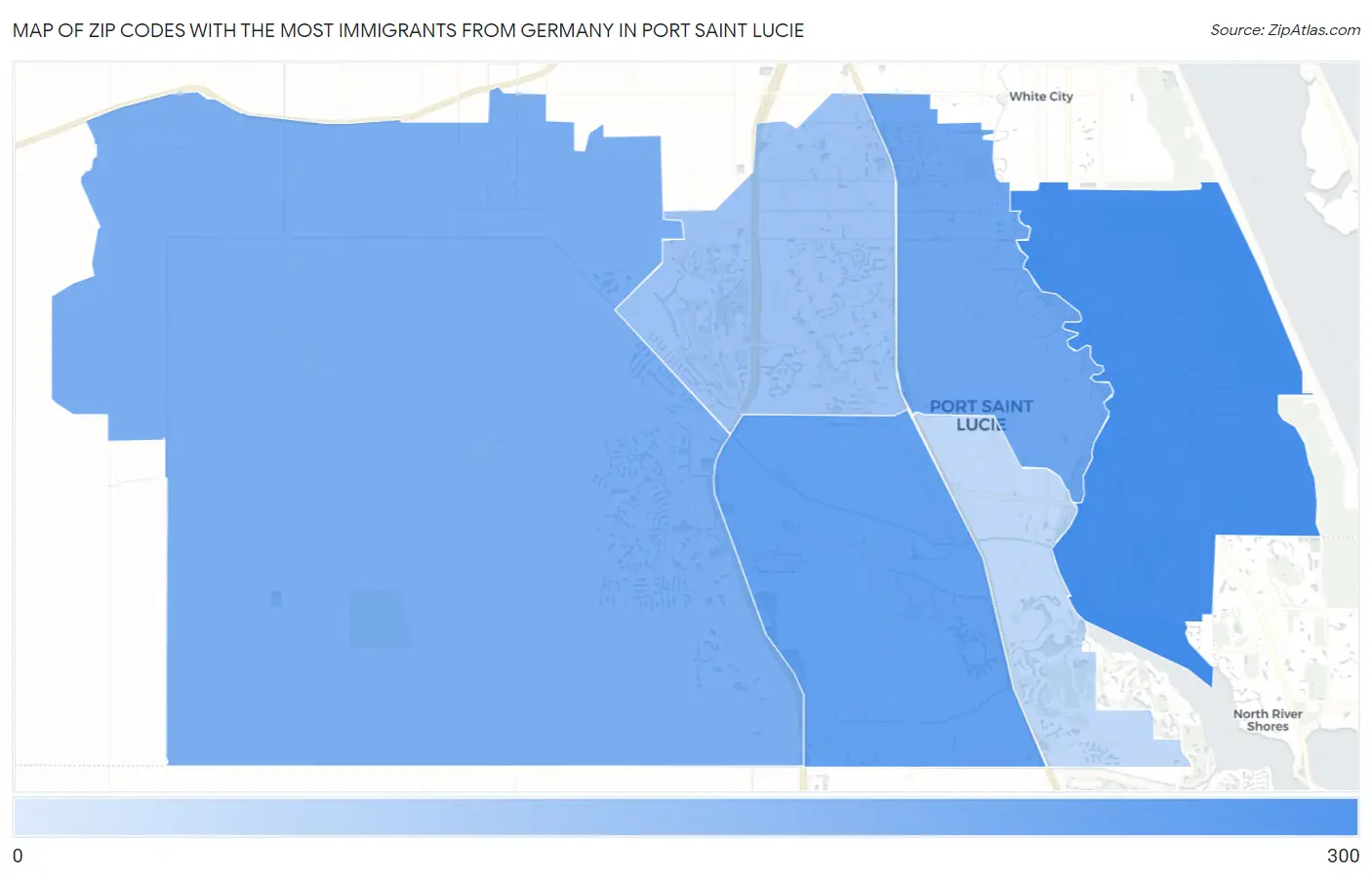 Zip Codes with the Most Immigrants from Germany in Port Saint Lucie Map