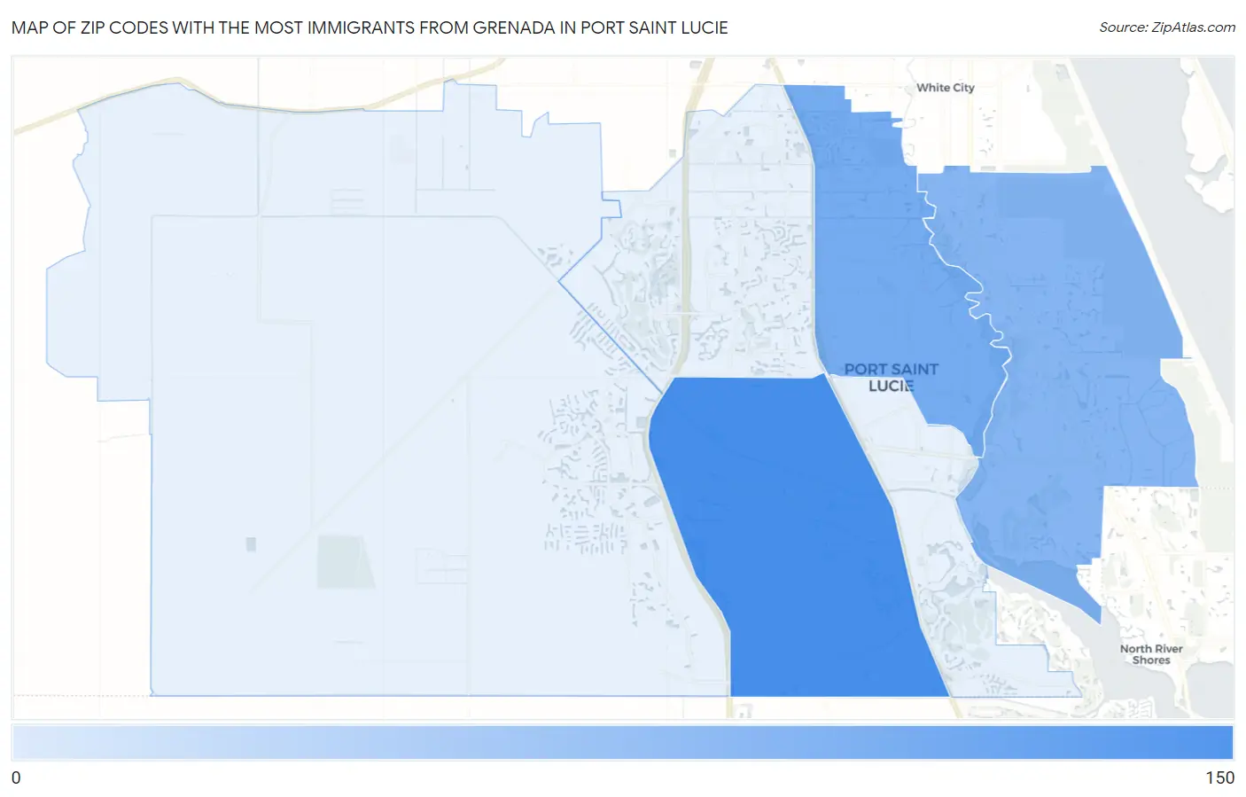 Zip Codes with the Most Immigrants from Grenada in Port Saint Lucie Map