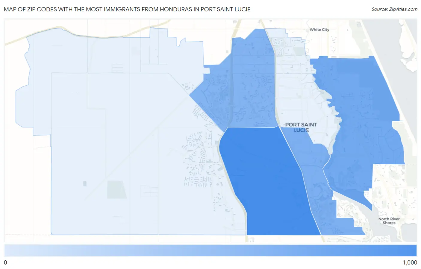 Zip Codes with the Most Immigrants from Honduras in Port Saint Lucie Map