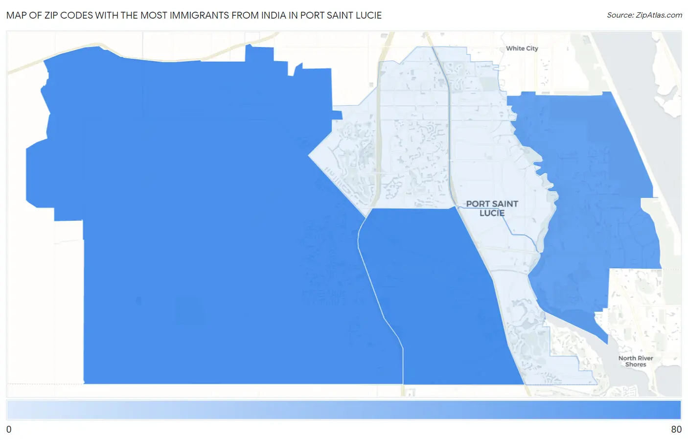 Zip Codes with the Most Immigrants from India in Port Saint Lucie Map