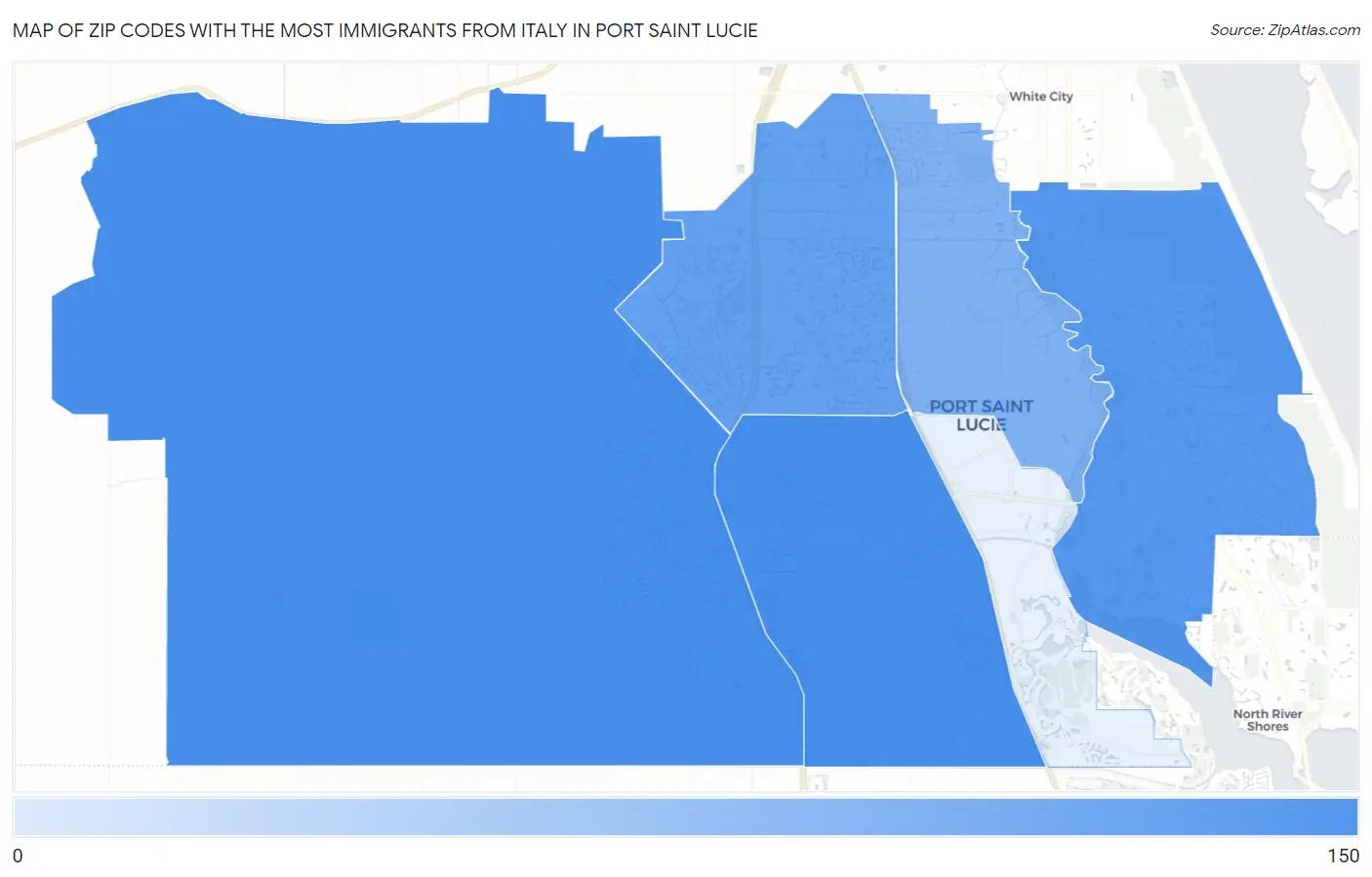 Zip Codes with the Most Immigrants from Italy in Port Saint Lucie Map