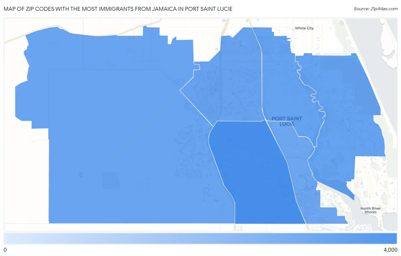 Zip Codes with the Most Immigrants from Jamaica in Port Saint Lucie Map