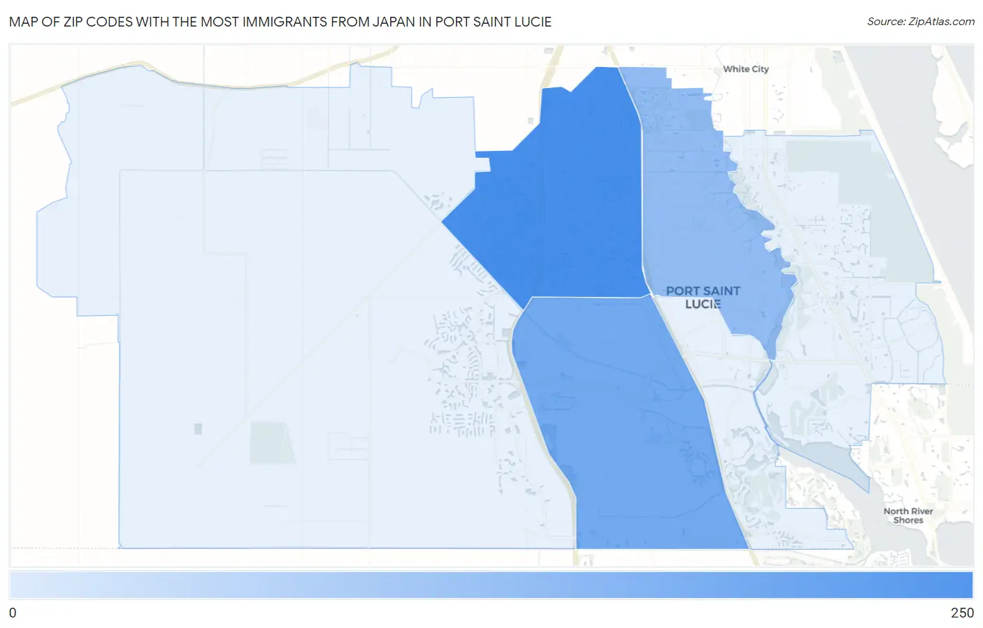 Zip Codes with the Most Immigrants from Japan in Port Saint Lucie Map