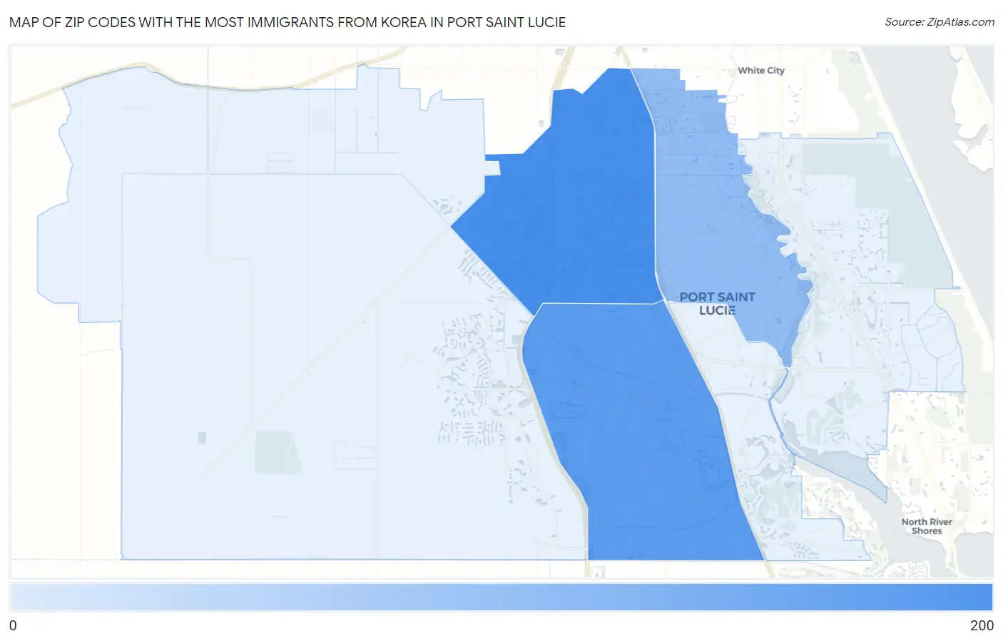 Zip Codes with the Most Immigrants from Korea in Port Saint Lucie Map