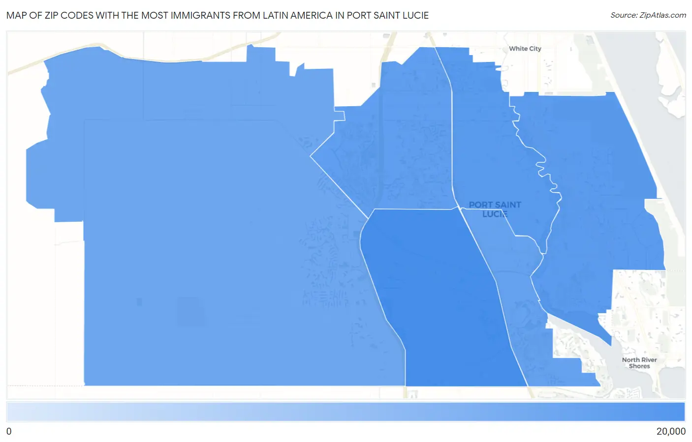 Zip Codes with the Most Immigrants from Latin America in Port Saint Lucie Map
