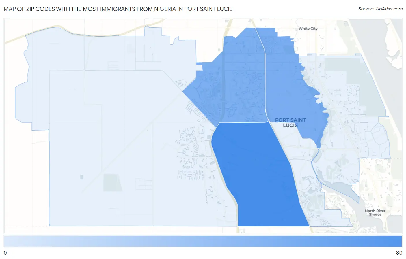 Zip Codes with the Most Immigrants from Nigeria in Port Saint Lucie Map