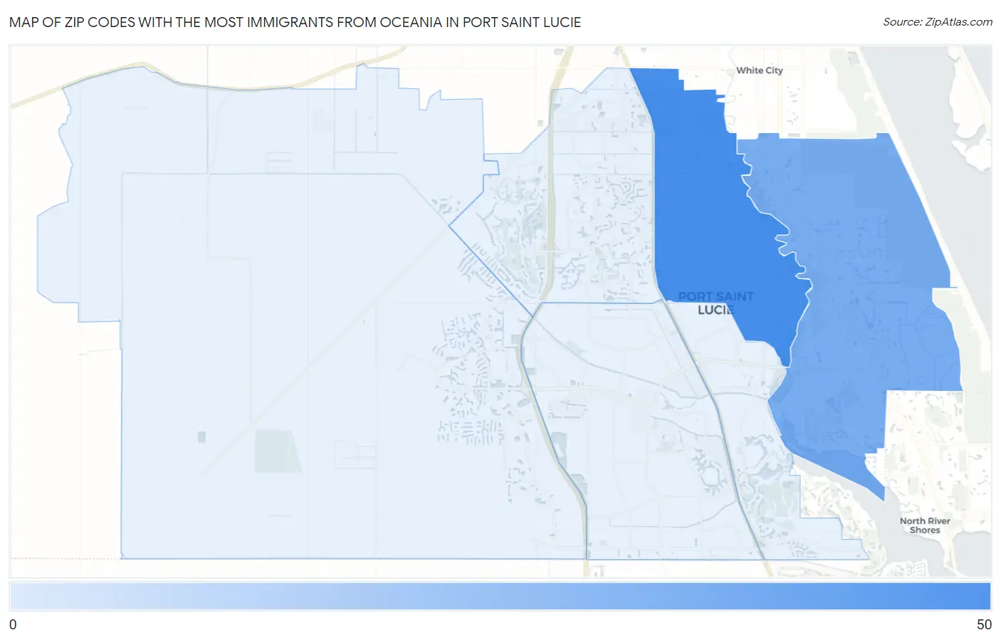 Zip Codes with the Most Immigrants from Oceania in Port Saint Lucie Map