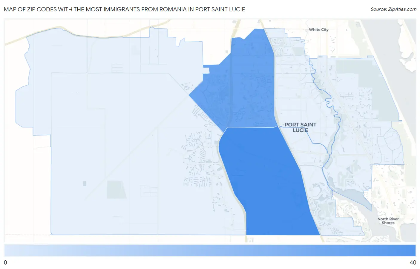 Zip Codes with the Most Immigrants from Romania in Port Saint Lucie Map