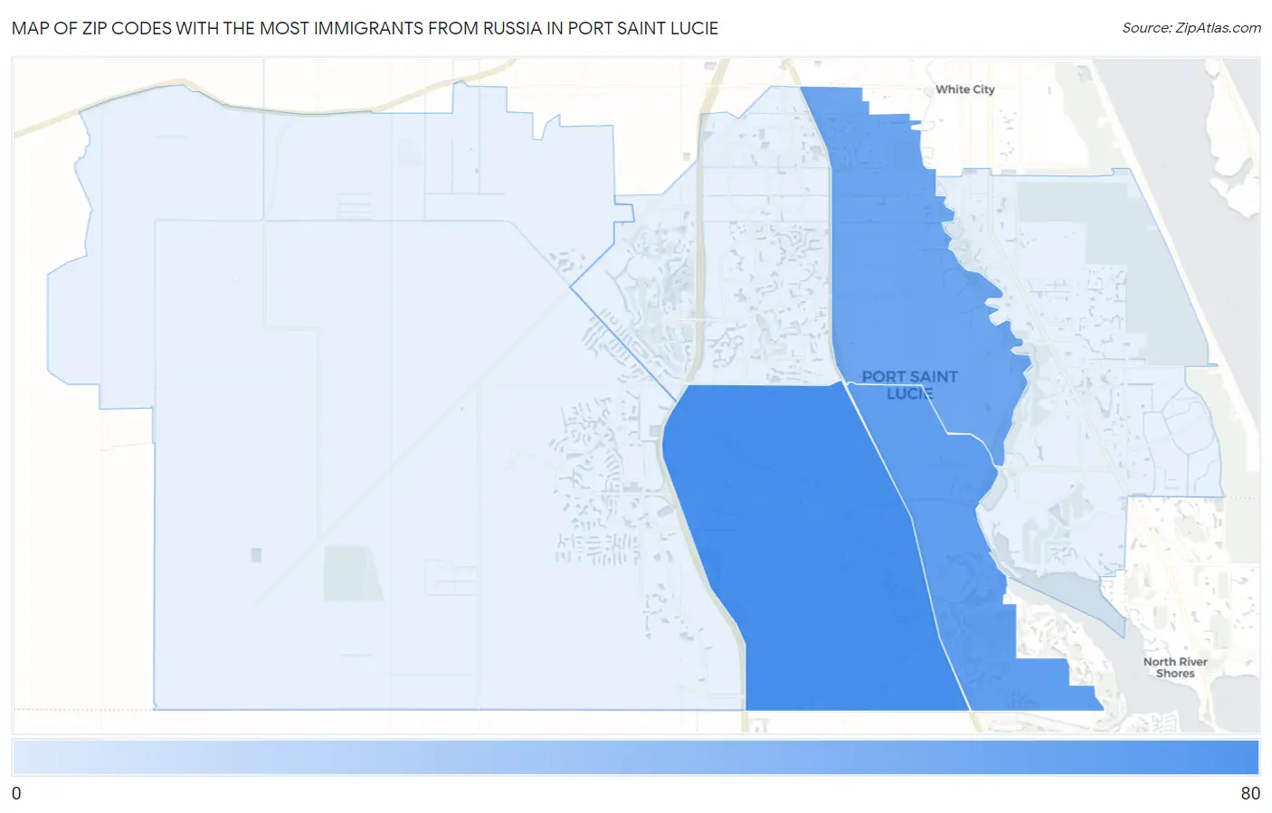 Zip Codes with the Most Immigrants from Russia in Port Saint Lucie Map