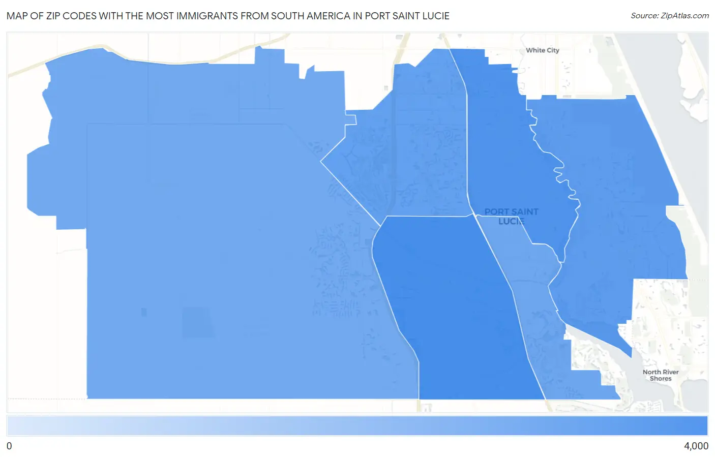 Zip Codes with the Most Immigrants from South America in Port Saint Lucie Map