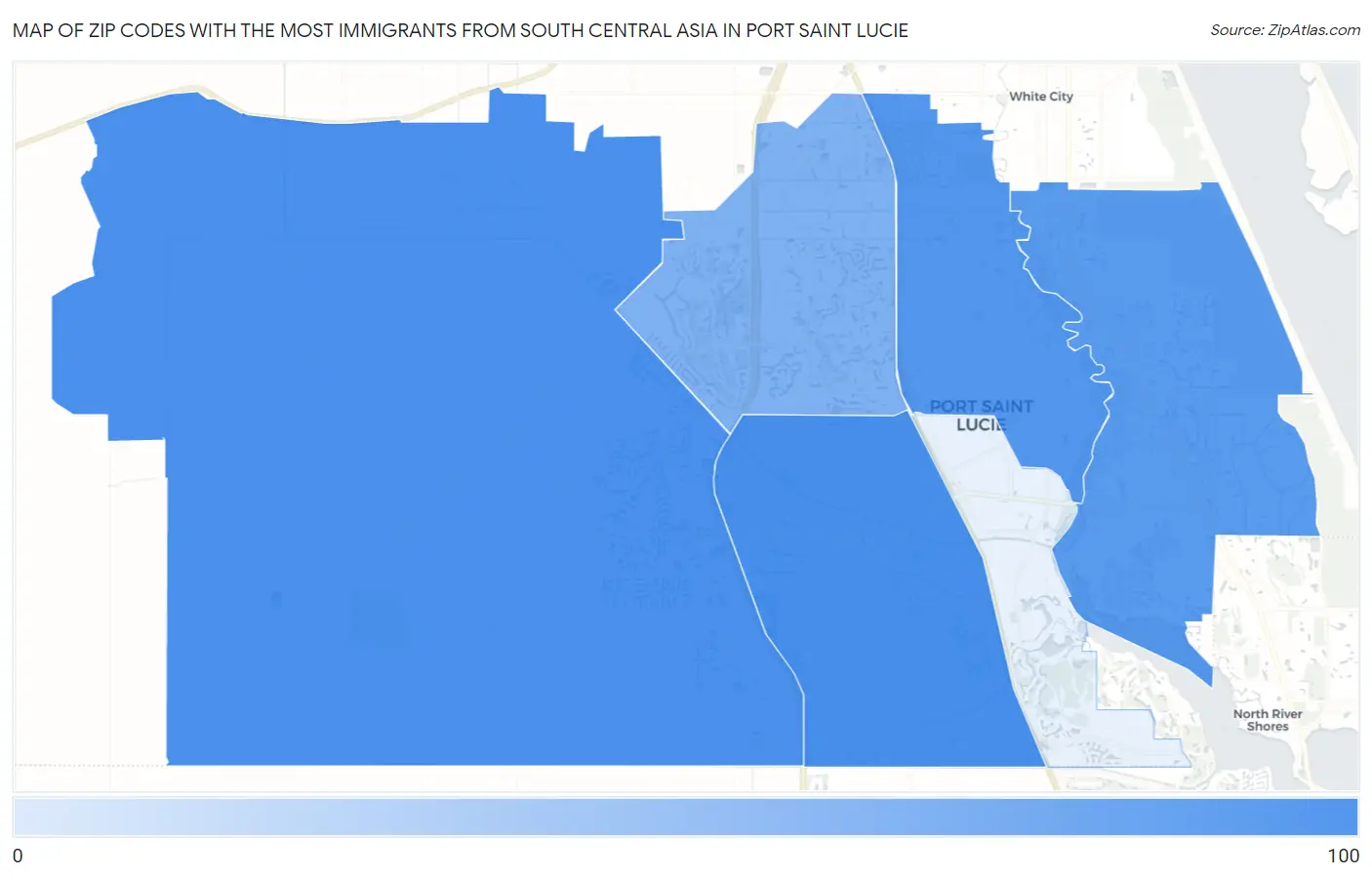 Zip Codes with the Most Immigrants from South Central Asia in Port Saint Lucie Map