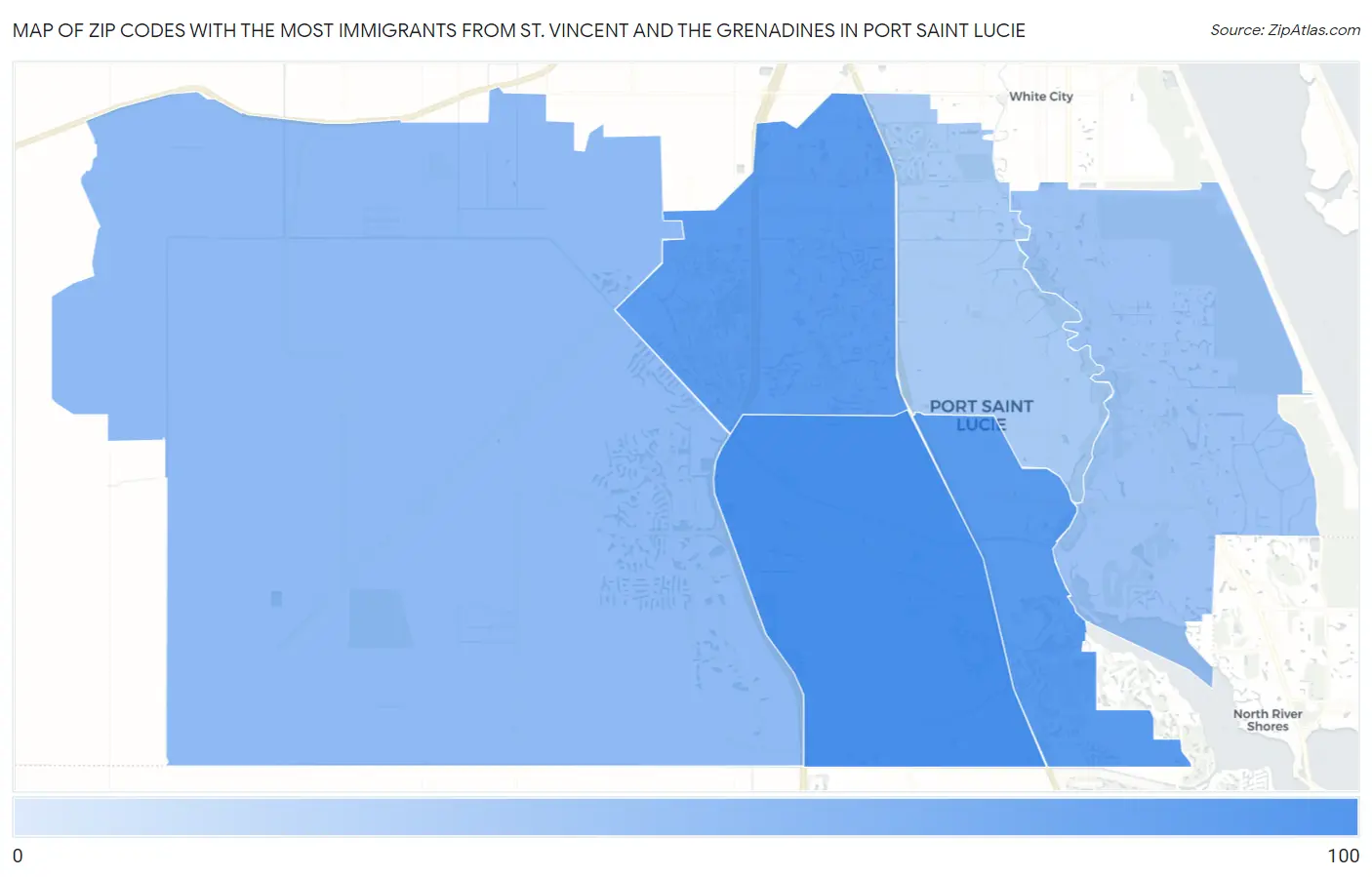 Zip Codes with the Most Immigrants from St. Vincent and the Grenadines in Port Saint Lucie Map
