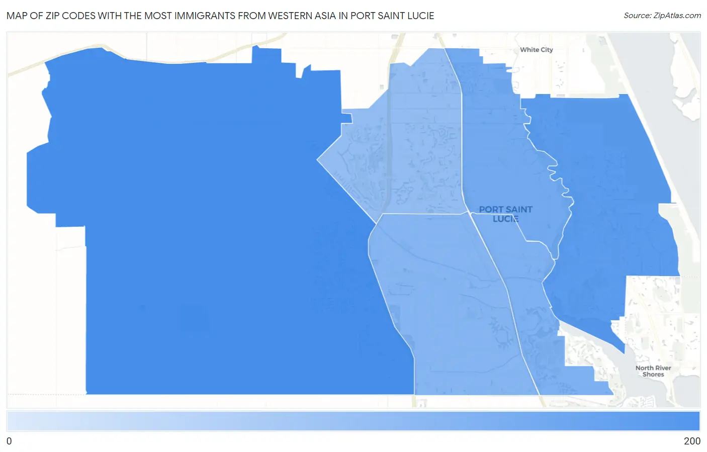 Zip Codes with the Most Immigrants from Western Asia in Port Saint Lucie Map