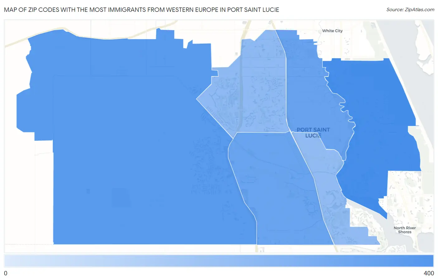 Zip Codes with the Most Immigrants from Western Europe in Port Saint Lucie Map