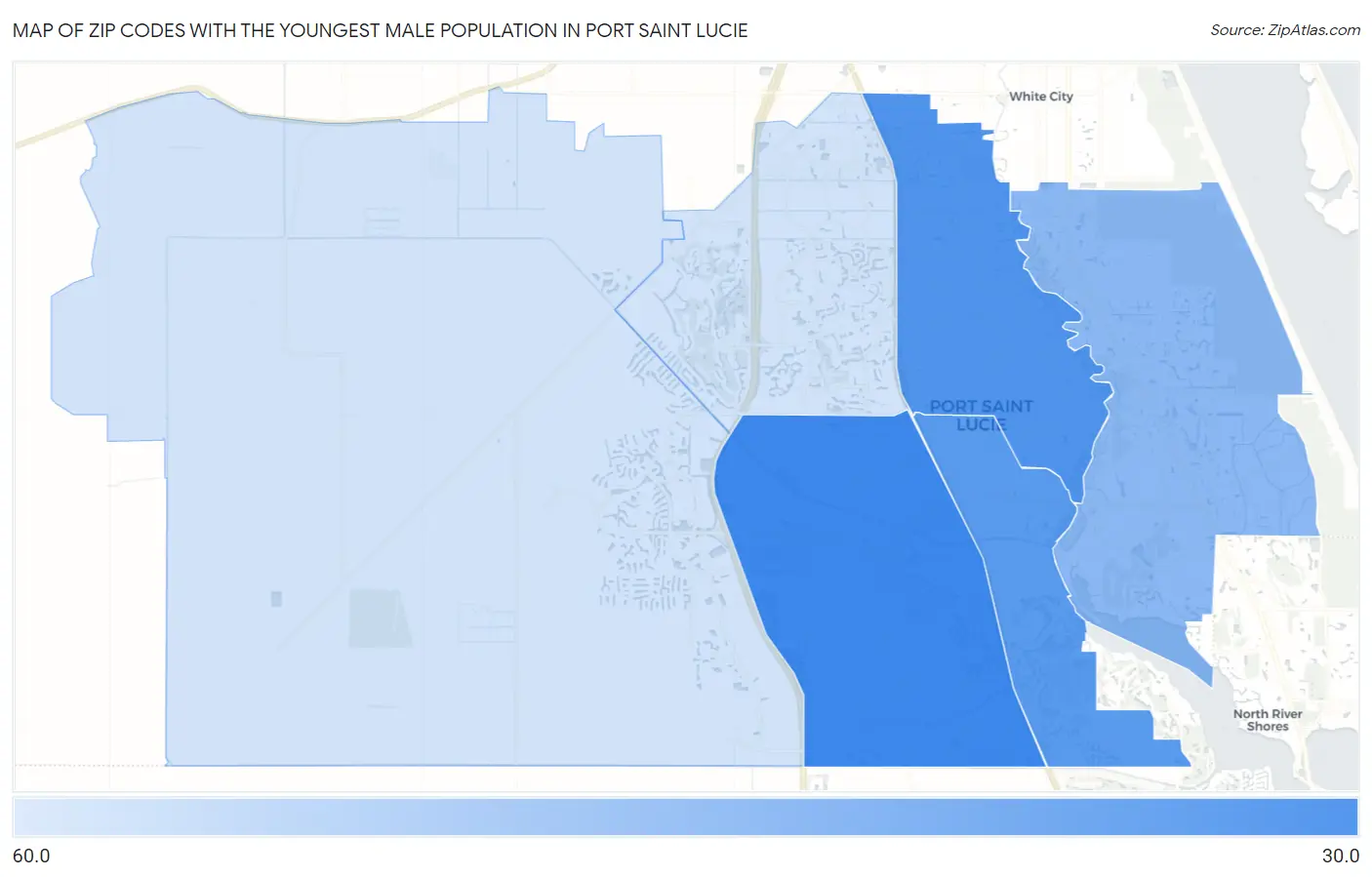 Zip Codes with the Youngest Male Population in Port Saint Lucie Map