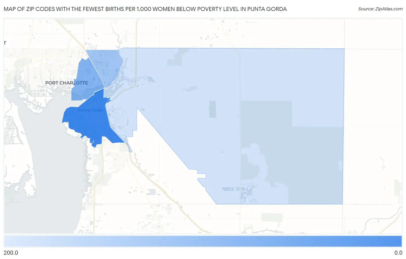 Zip Codes with the Fewest Births per 1,000 Women Below Poverty Level in Punta Gorda Map