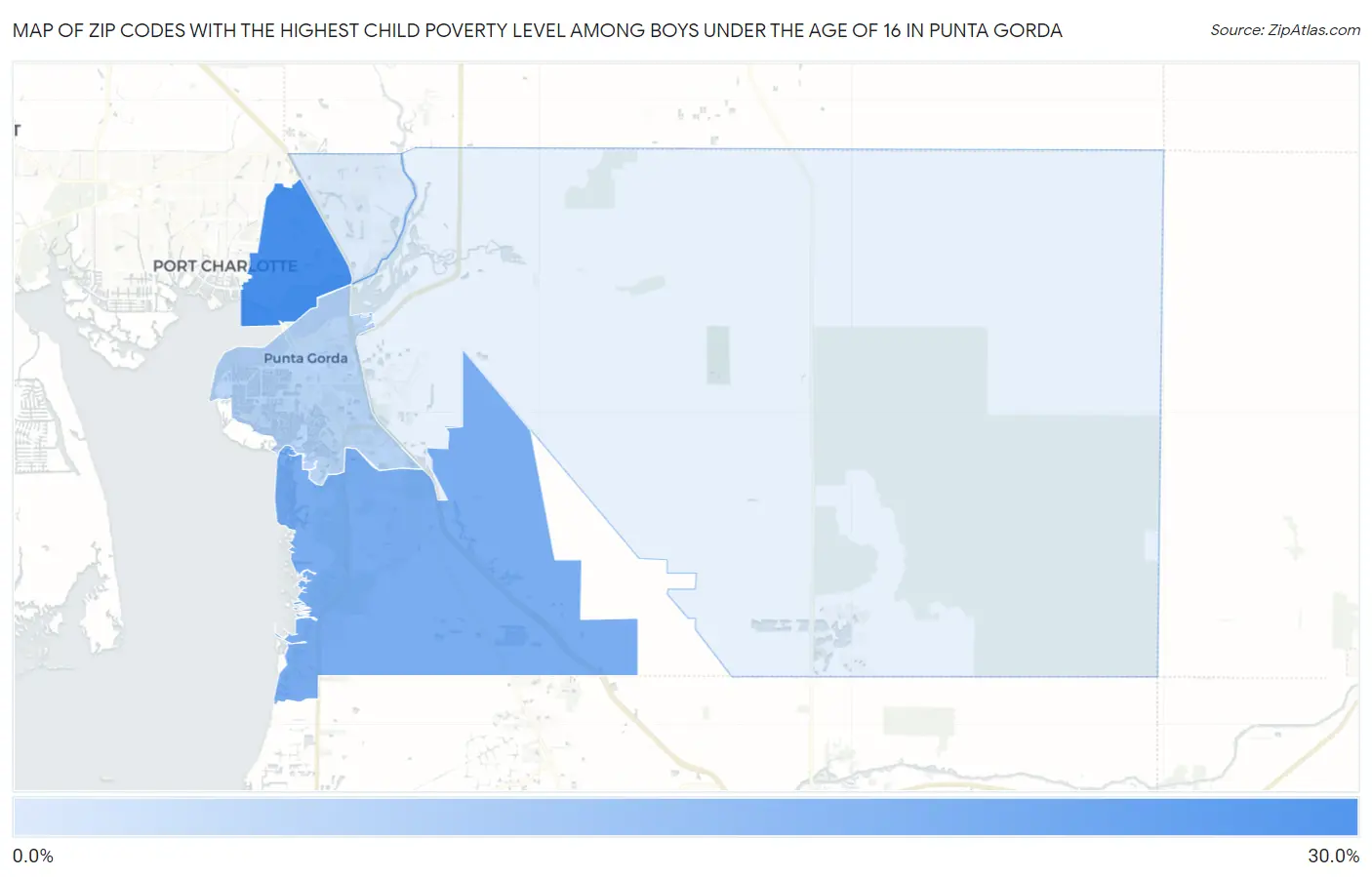 Zip Codes with the Highest Child Poverty Level Among Boys Under the Age of 16 in Punta Gorda Map
