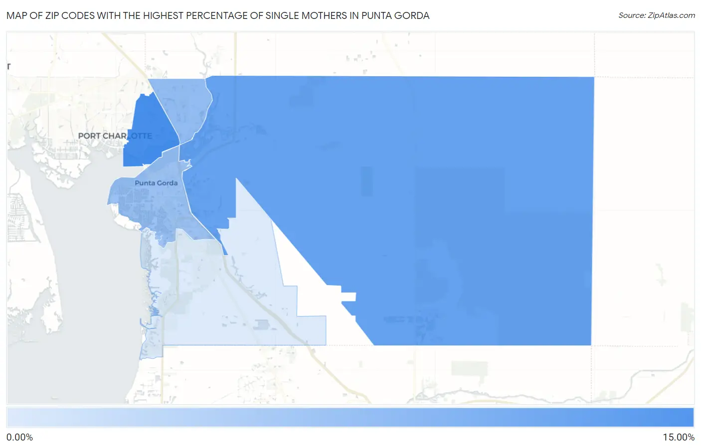 Zip Codes with the Highest Percentage of Single Mothers in Punta Gorda Map