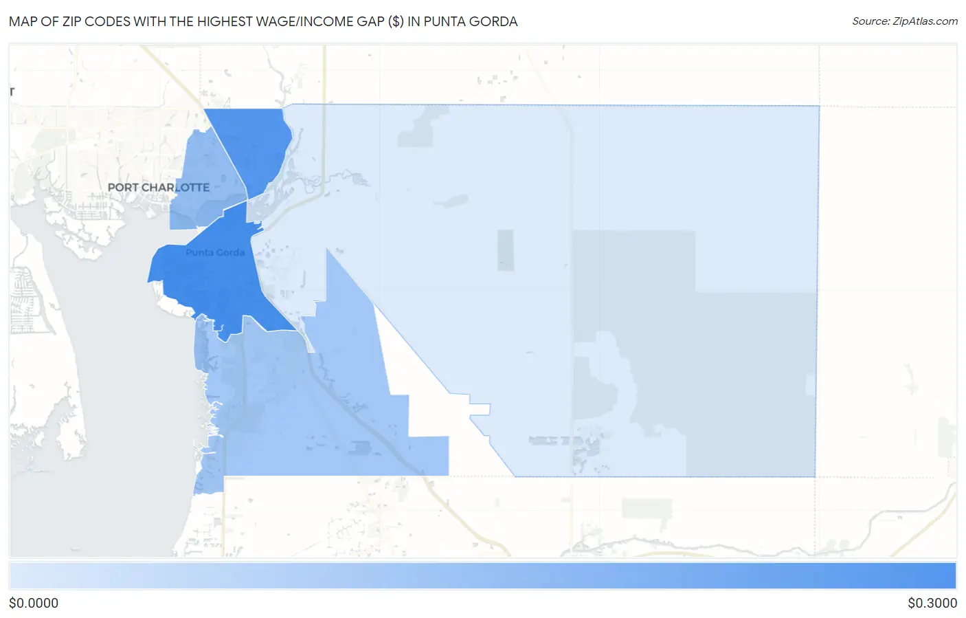 Zip Codes with the Highest Wage/Income Gap ($) in Punta Gorda Map