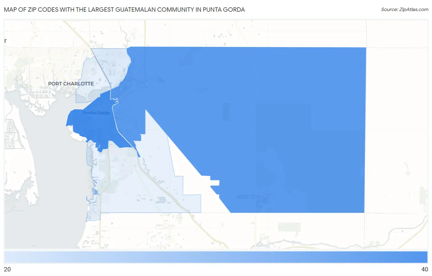 Zip Codes with the Largest Guatemalan Community in Punta Gorda Map