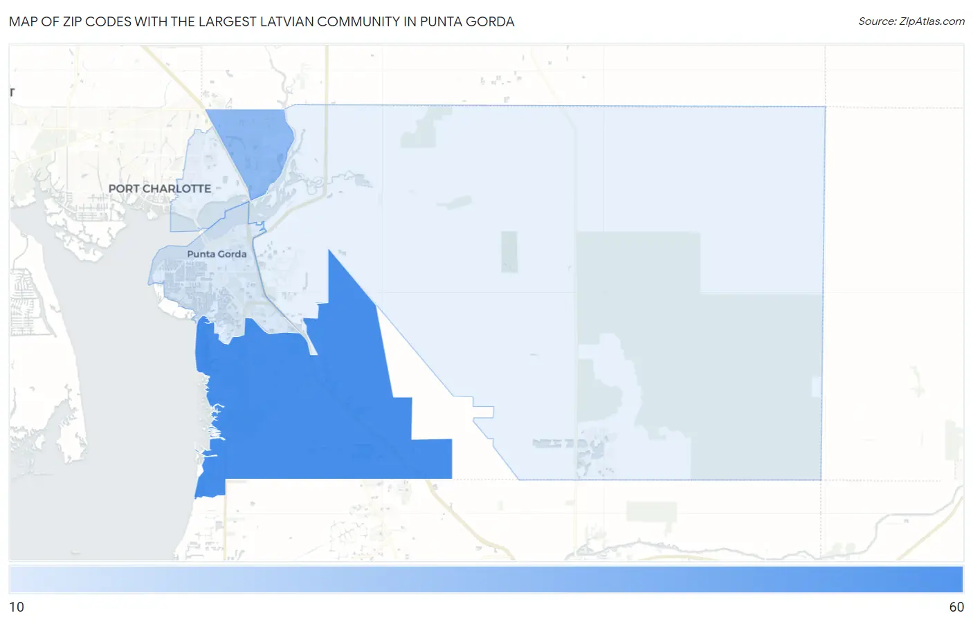 Zip Codes with the Largest Latvian Community in Punta Gorda Map