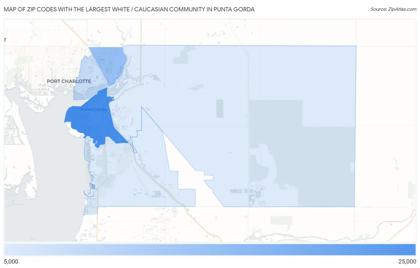 Zip Codes with the Largest White / Caucasian Community in Punta Gorda Map