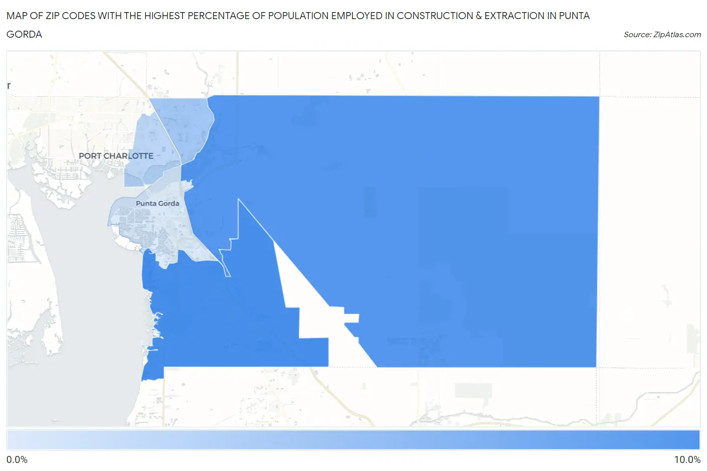 Zip Codes with the Highest Percentage of Population Employed in Construction & Extraction in Punta Gorda Map