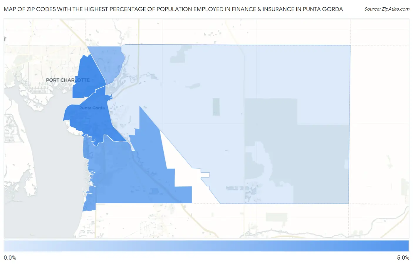 Zip Codes with the Highest Percentage of Population Employed in Finance & Insurance in Punta Gorda Map