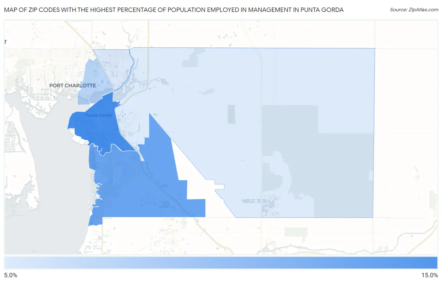 Zip Codes with the Highest Percentage of Population Employed in Management in Punta Gorda Map