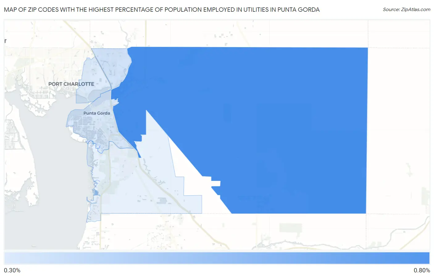 Zip Codes with the Highest Percentage of Population Employed in Utilities in Punta Gorda Map