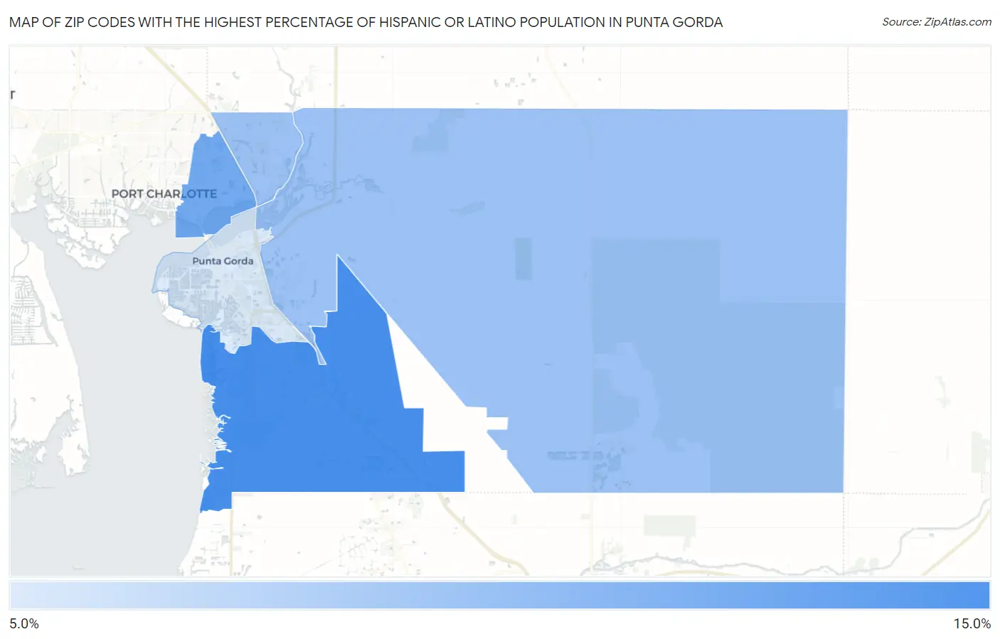 Zip Codes with the Highest Percentage of Hispanic or Latino Population in Punta Gorda Map
