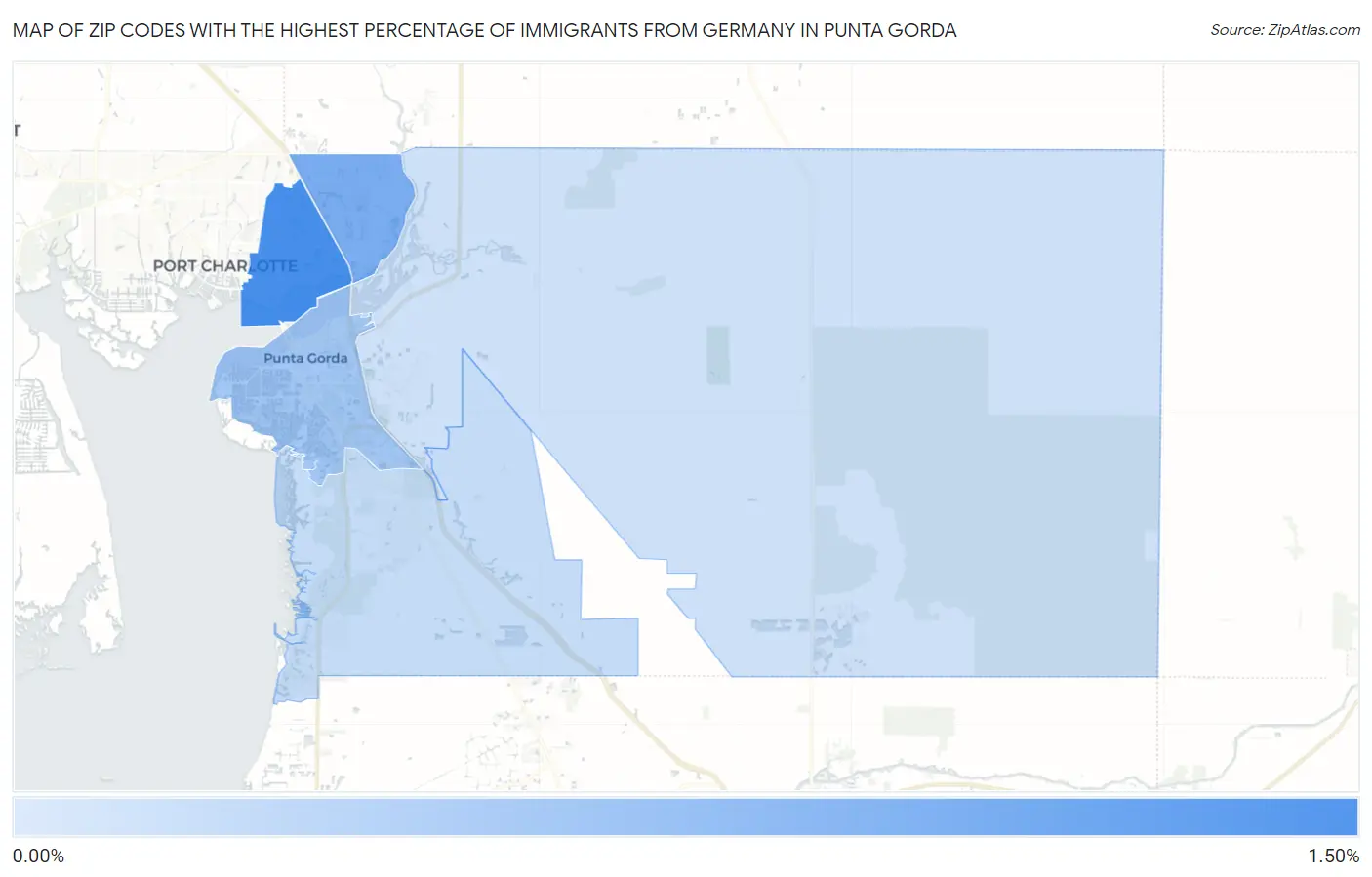 Zip Codes with the Highest Percentage of Immigrants from Germany in Punta Gorda Map