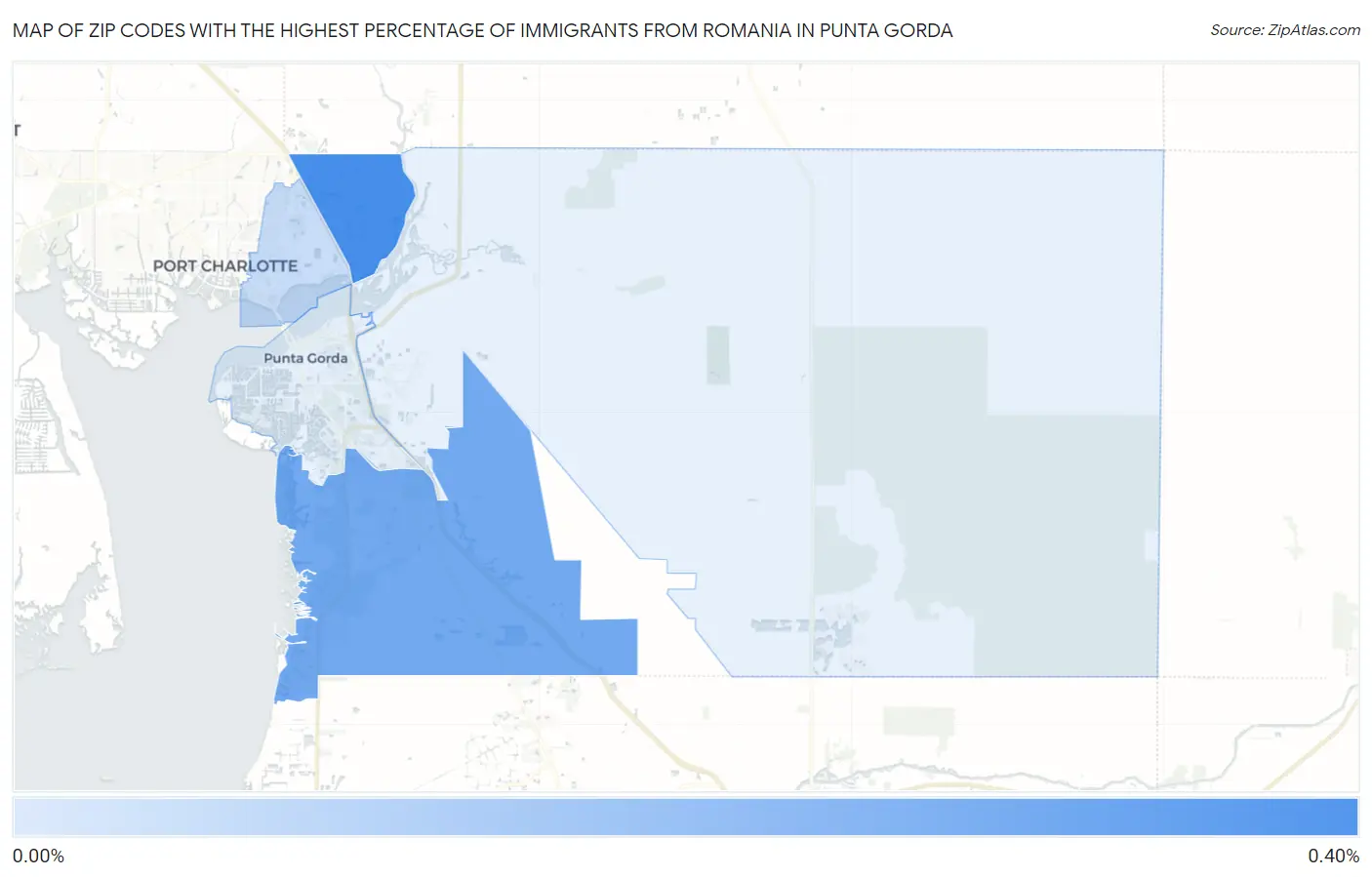 Zip Codes with the Highest Percentage of Immigrants from Romania in Punta Gorda Map