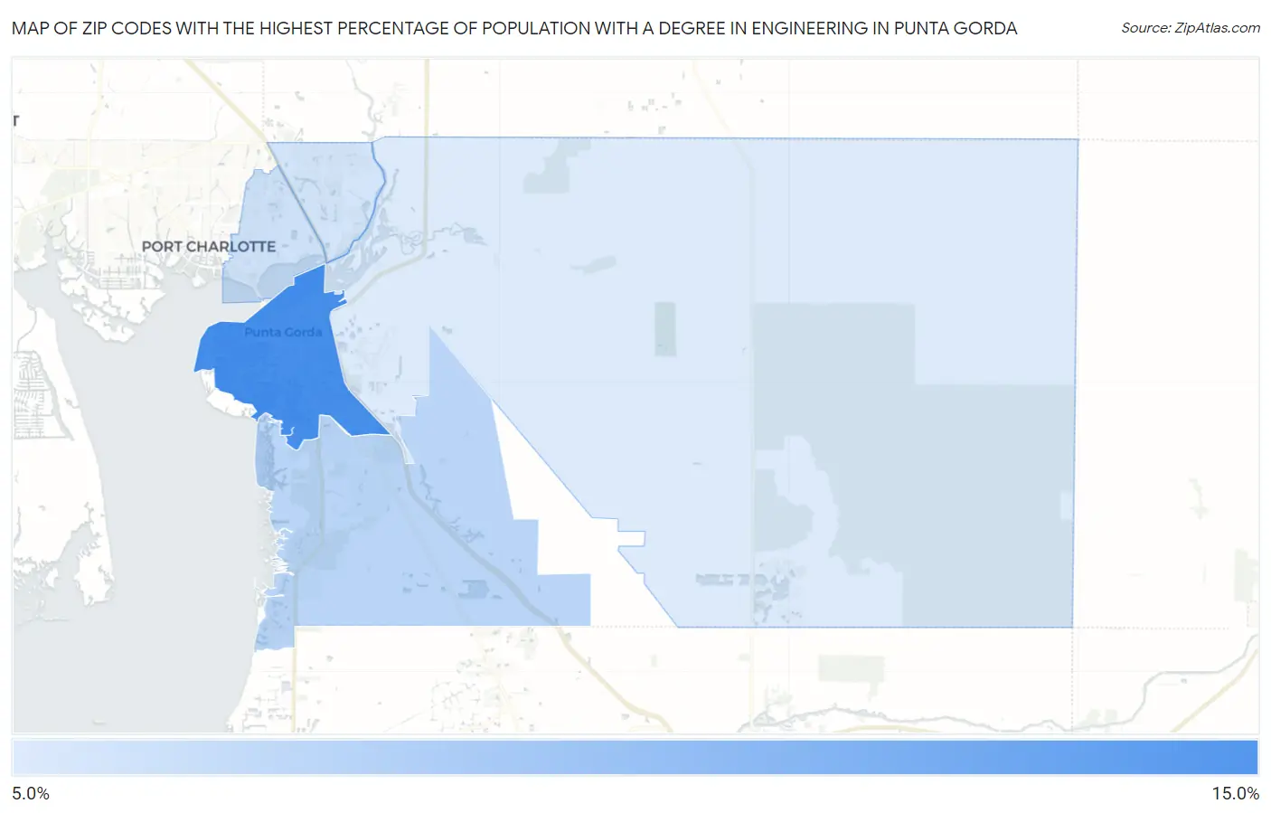 Zip Codes with the Highest Percentage of Population with a Degree in Engineering in Punta Gorda Map