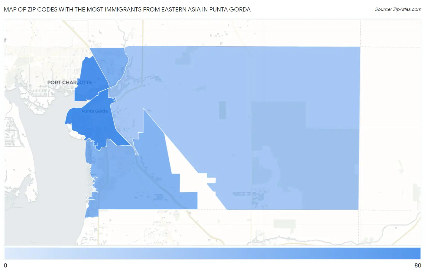 Zip Codes with the Most Immigrants from Eastern Asia in Punta Gorda Map