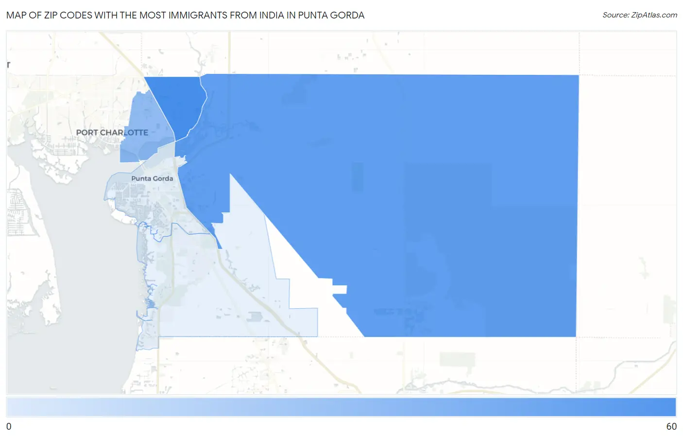Zip Codes with the Most Immigrants from India in Punta Gorda Map