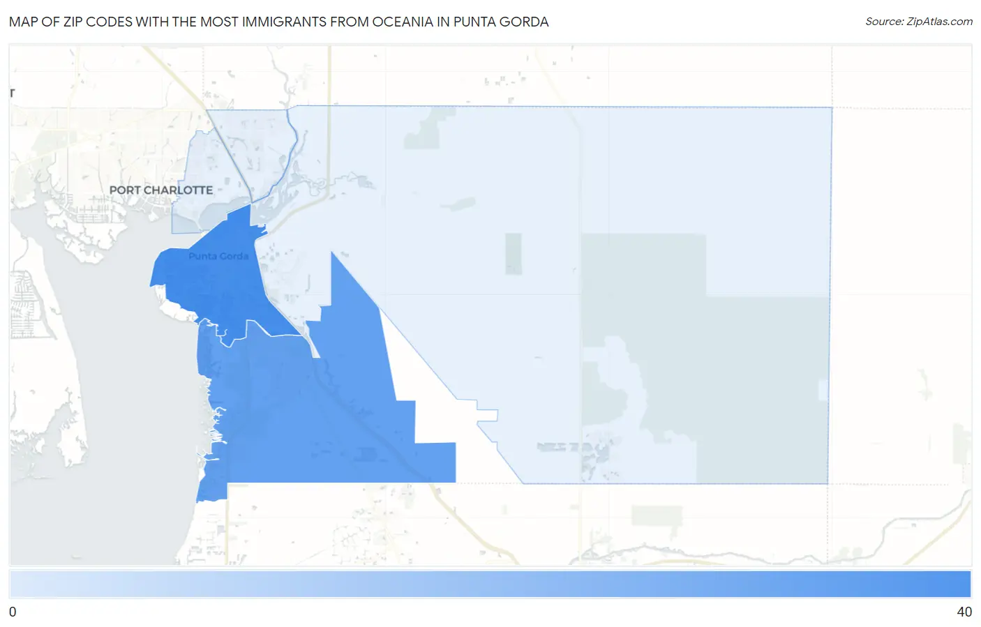 Zip Codes with the Most Immigrants from Oceania in Punta Gorda Map